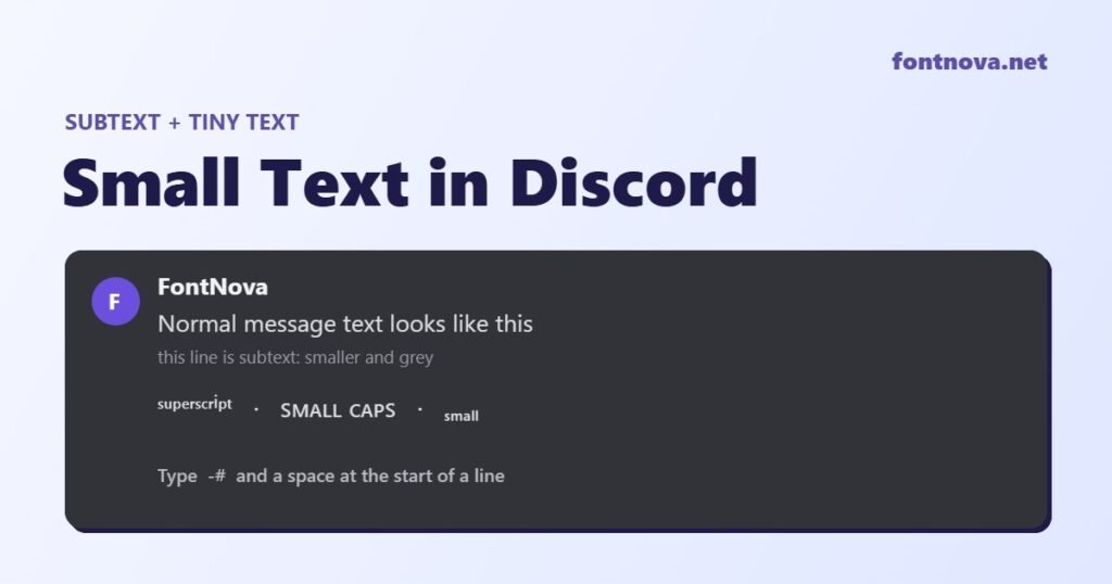 Small text in Discord: a normal message, a smaller grey subtext line and tiny text in superscript, small caps and subscript